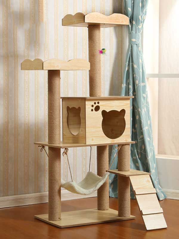 MDF plataforma dupla árvore para gatos rede para sala de gatos estrutura de escalada para gatos 06-1157 www.petproduct.com.cn