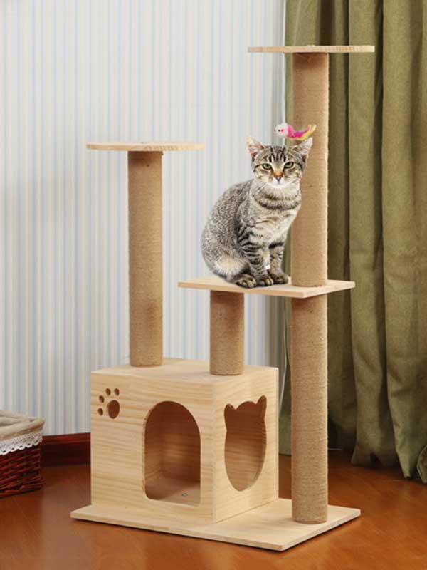 Torre de escalada para gatos, coluna de corda de cânhamo de pinho, escada, casa de gato 06-1163 www.petproduct.com.cn