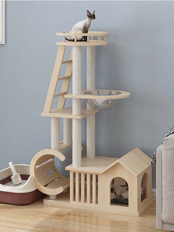 Árvore de gato moderna | Torre de gato de madeira OEM | Estrutura de escalada para gatos em madeira 105-213 www.petproduct.com.cn
