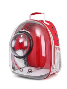 Transparent red pet cat backpack with hood 103-45034 www.petproduct.com.cn