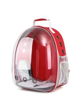 Transparent red pet cat backpack with side opening 103-45052 www.petproduct.com.cn