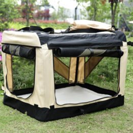 Large Foldable Travel Pet Carrier Bag with Pockets in Beige www.petproduct.com.cn