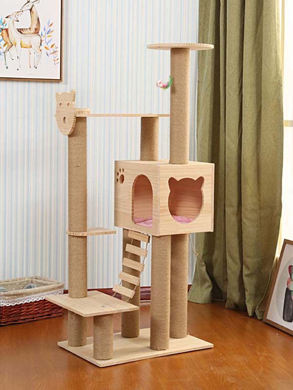 Torre de escalada para gatos, coluna de corda de cânhamo de pinho, escada, casa de gato 06-1164 www.petproduct.com.cn