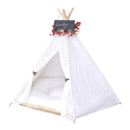 Outdoor Pet Tent: White Cotton Canvas Conical Teepee Pet Tent Collapsible Portable 06-0937 www.petproduct.com.cn