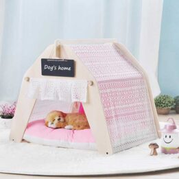 Indoor Portable Lace Tent: Pink Lace Teepee Small Animal Dog House Tent 06-0959 www.petproduct.com.cn