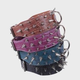 Multicolor Optional Popular Wide Studded PU Leather Spiked Dog Chain Collar www.petproduct.com.cn