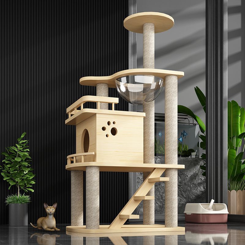 OEM Cat Tree Climbing Frame | Custom Pine Solid Wood Multi-Layer Board Cat Structure | High-Quality Pet Products 105-221