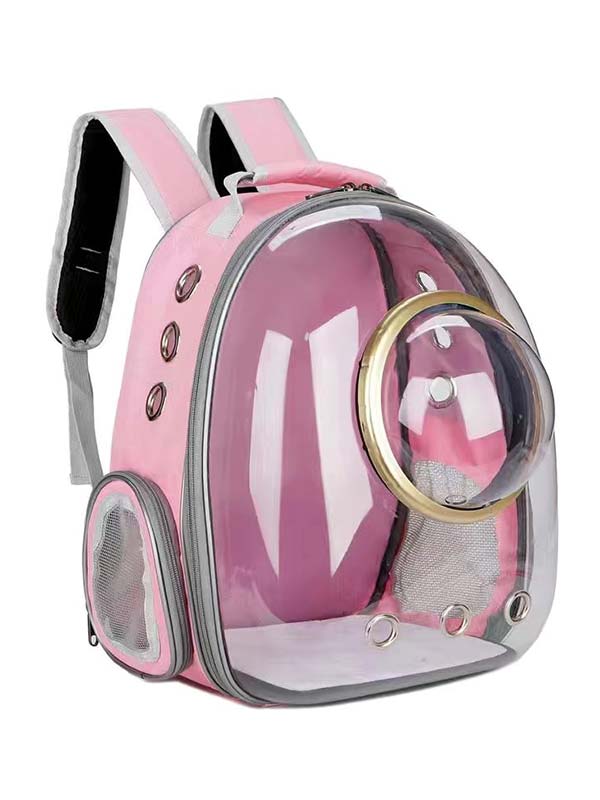 Transparent Gold Ring Pink Pet Cat Backpack 103-45046 Pet Products Factory, OEM Manufacturer, Supplier, Agent www.petproduct.com.cn Transparent Gold Ring Pink Pet Cat Backpack 103-45046