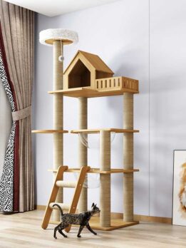 61.07IN MDF Board with 6.5cm Pillar Cat Trees Scratcher Climbing Frame